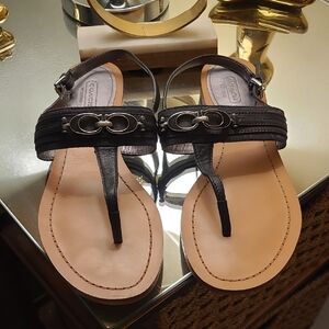 Coach Black and Tan Leather Women's Sandals
